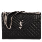 Shoulder Bag Enveloppe Chain Large Black Quilted Leather