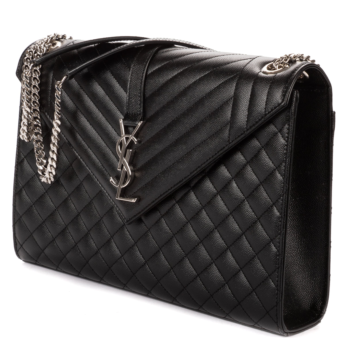 Shoulder Bag Enveloppe Chain Large Black Quilted Leather