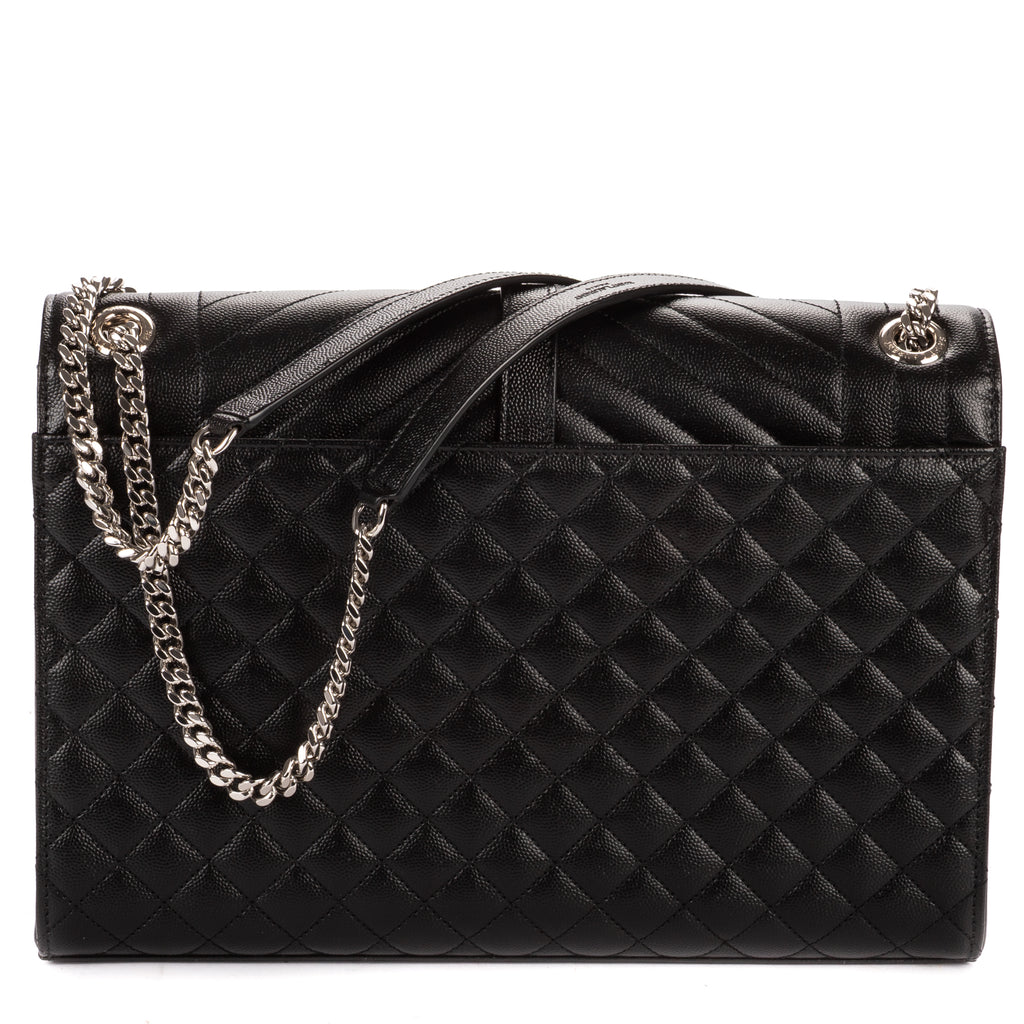 Shoulder Bag Enveloppe Chain Large Black Quilted Leather