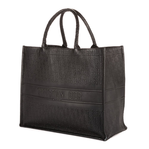Bolso de mano Book Tote grande de piel de becerro negra gofrada