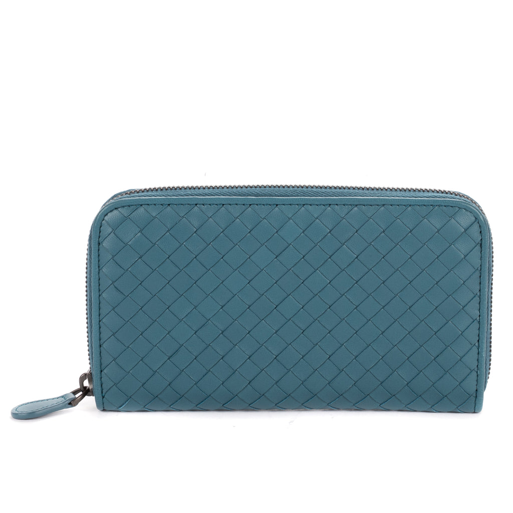 Wallet Classic Continental Wallet Blue Intrecciato Leather