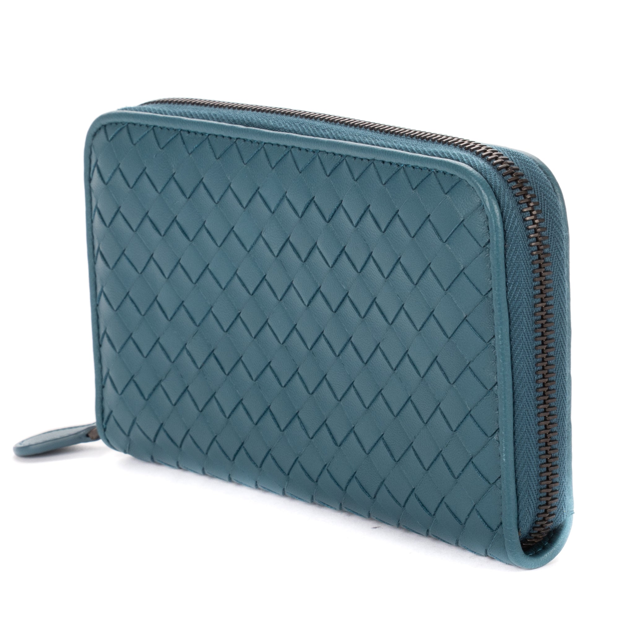 Wallet Classic Continental Wallet Blue Intrecciato Leather