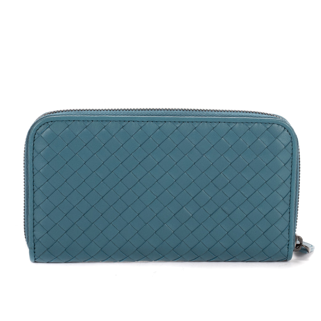 Wallet Classic Continental Wallet Blue Intrecciato Leather