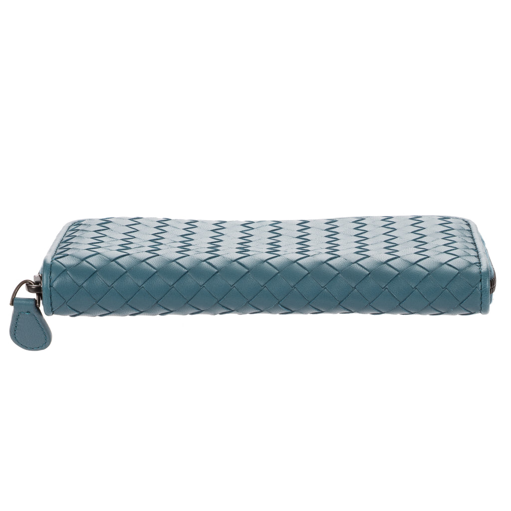 Wallet Classic Continental Wallet Blue Intrecciato Leather
