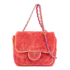 Shoulder Bag Terry Cloth Jumbo Single Flap Pink Quilted Shearling Canvas