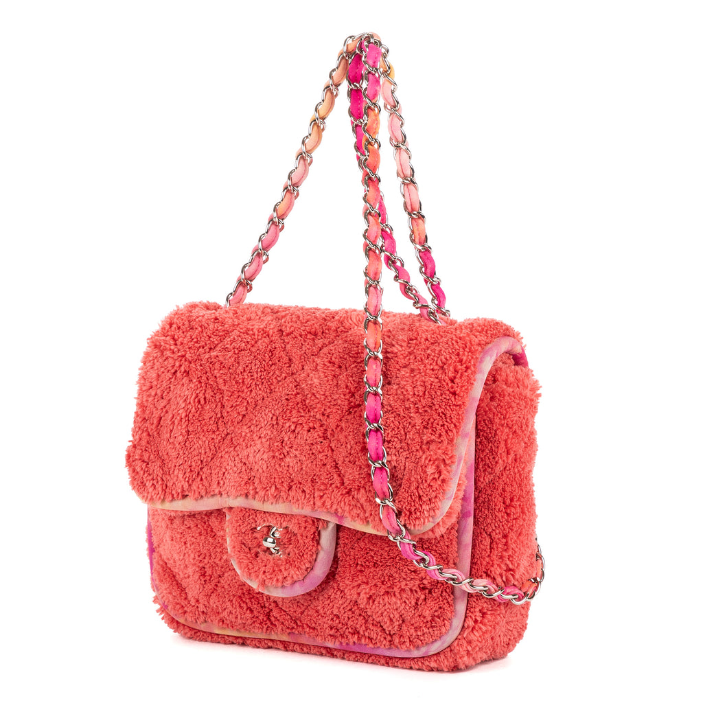 Shoulder Bag Terry Cloth Jumbo Single Flap Pink Quilted Shearling Canvas