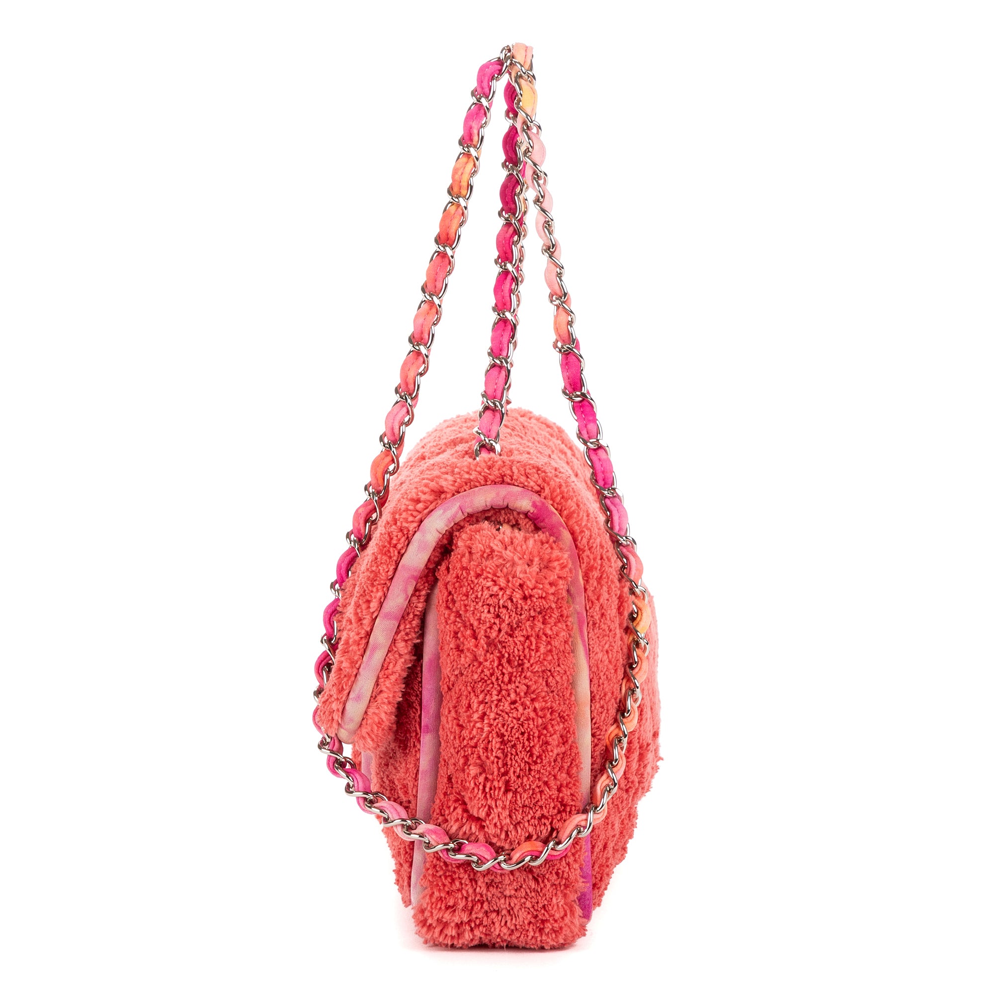 Shoulder Bag Terry Cloth Jumbo Single Flap Pink Quilted Shearling Canvas