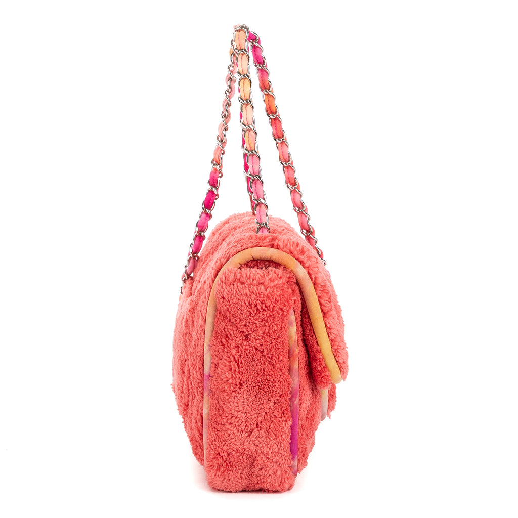 Shoulder Bag Terry Cloth Jumbo Single Flap Pink Quilted Shearling Canvas