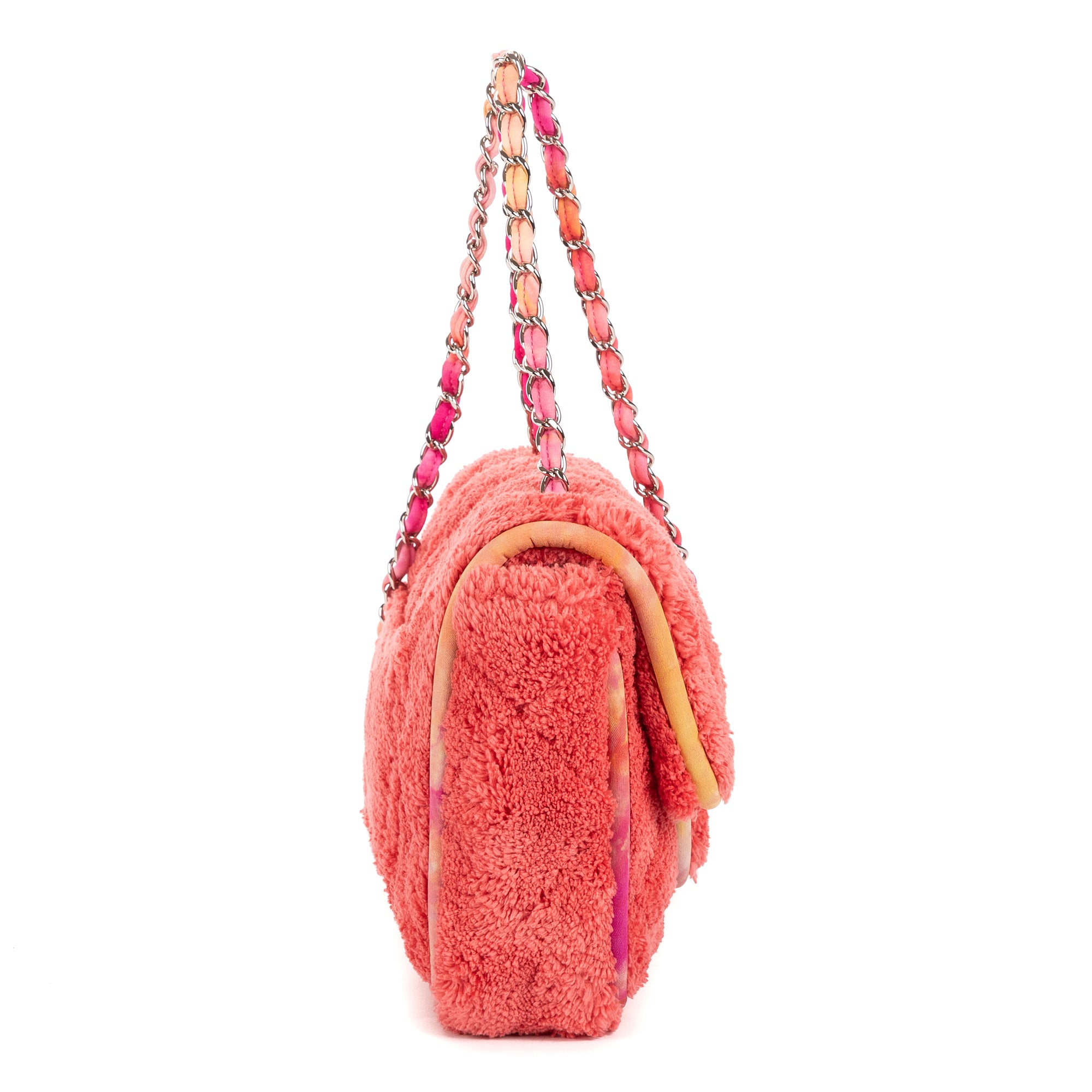 Shoulder Bag Terry Cloth Jumbo Single Flap Pink Quilted Shearling Canvas