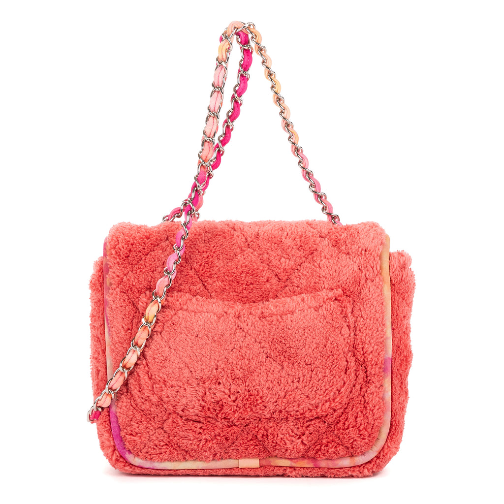 Shoulder Bag Terry Cloth Jumbo Single Flap Pink Quilted Shearling Canvas
