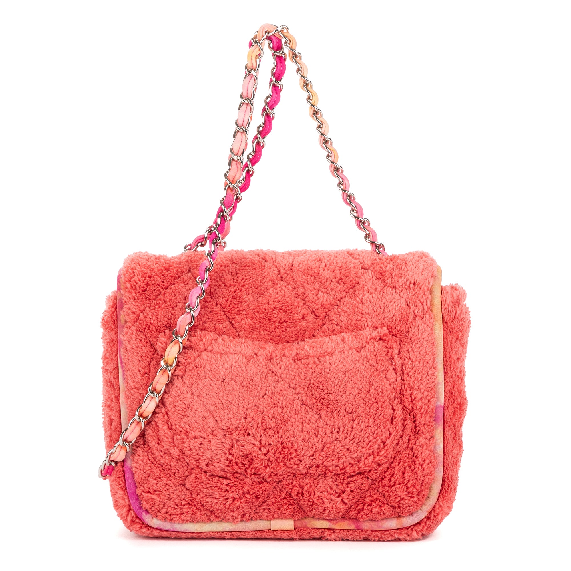 Shoulder Bag Terry Cloth Jumbo Single Flap Pink Quilted Shearling Canvas