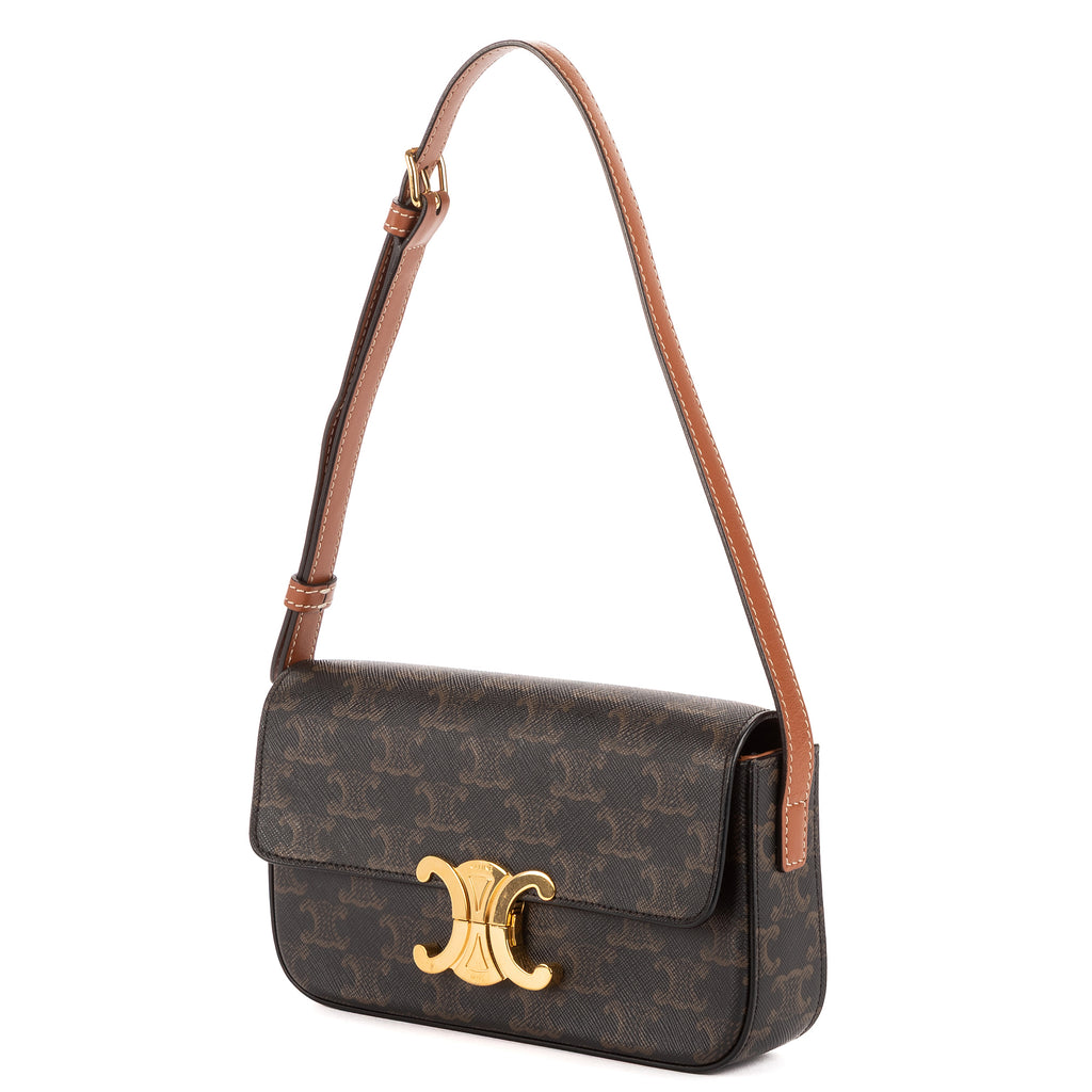 Bolso de Hombro Clásico Claude Triomphe Pequeño Lona Triomphe Marrón
