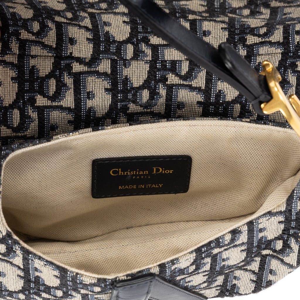 Handbag Oblique Saddle Mini Navy Diorissimo Oblique Canvas