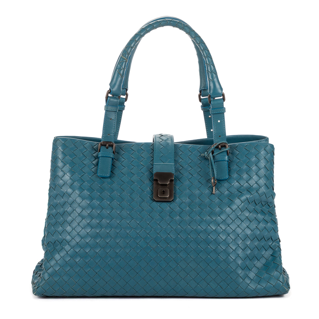 Bolso de mano Intreciatto Roma de cuero Intrecciato azul mediano
