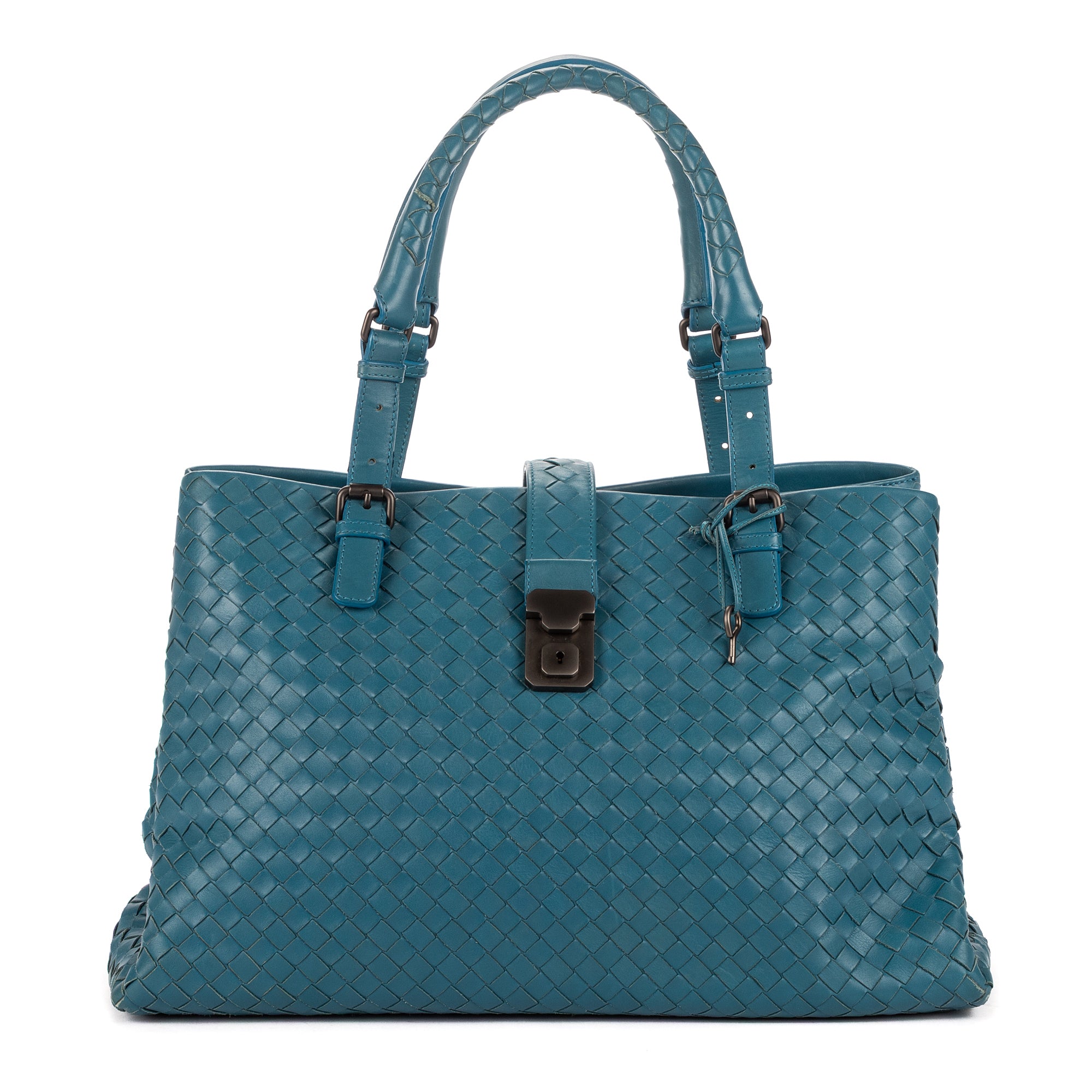 Handbag Intreciatto Roma Medium Blue Intrecciato Leather