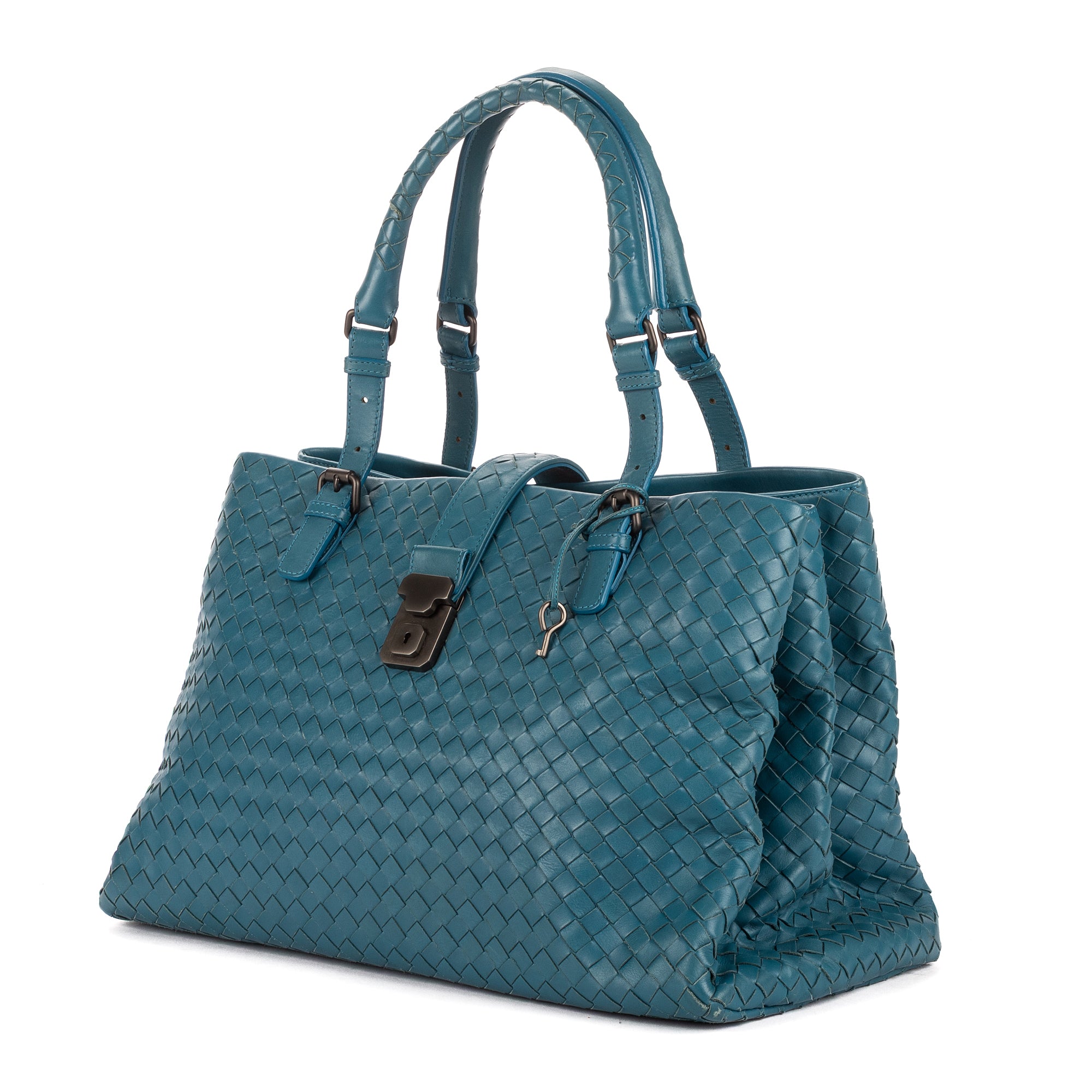 Handbag Intreciatto Roma Medium Blue Intrecciato Leather