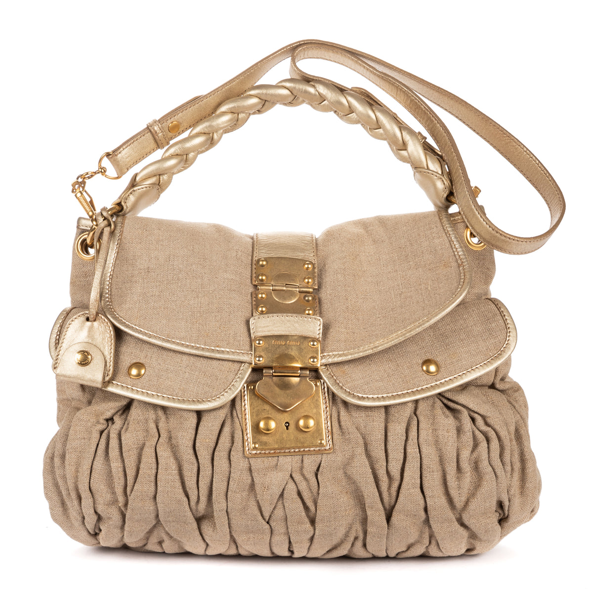 Shoulder Bag Hobo Bag Beige Matelasse Coffer Woven Canvas