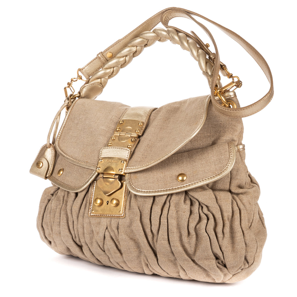 Shoulder Bag Hobo Bag Beige Matelasse Coffer Woven Canvas
