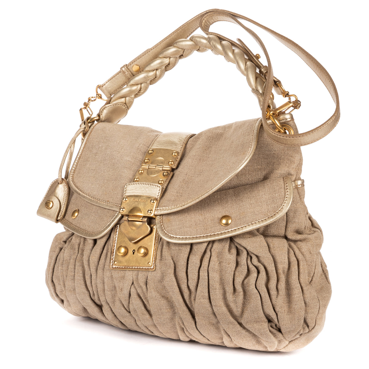 Shoulder Bag Hobo Bag Beige Matelasse Coffer Woven Canvas