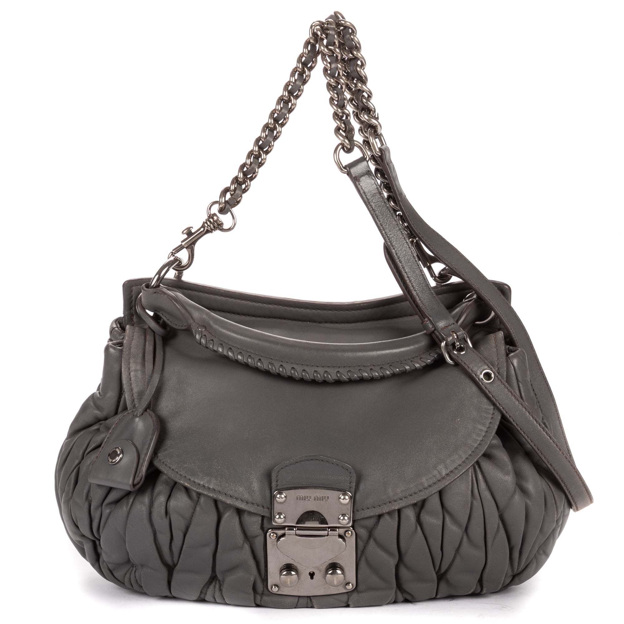 Shoulder Bag Coffer  Flap Hobo Grey Matelasse Lux Leather