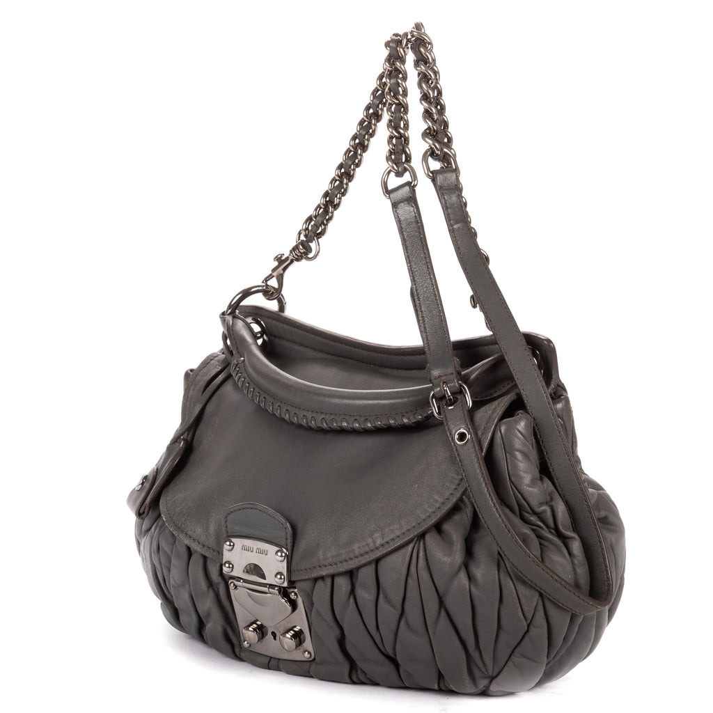 Shoulder Bag Coffer  Flap Hobo Grey Matelasse Lux Leather