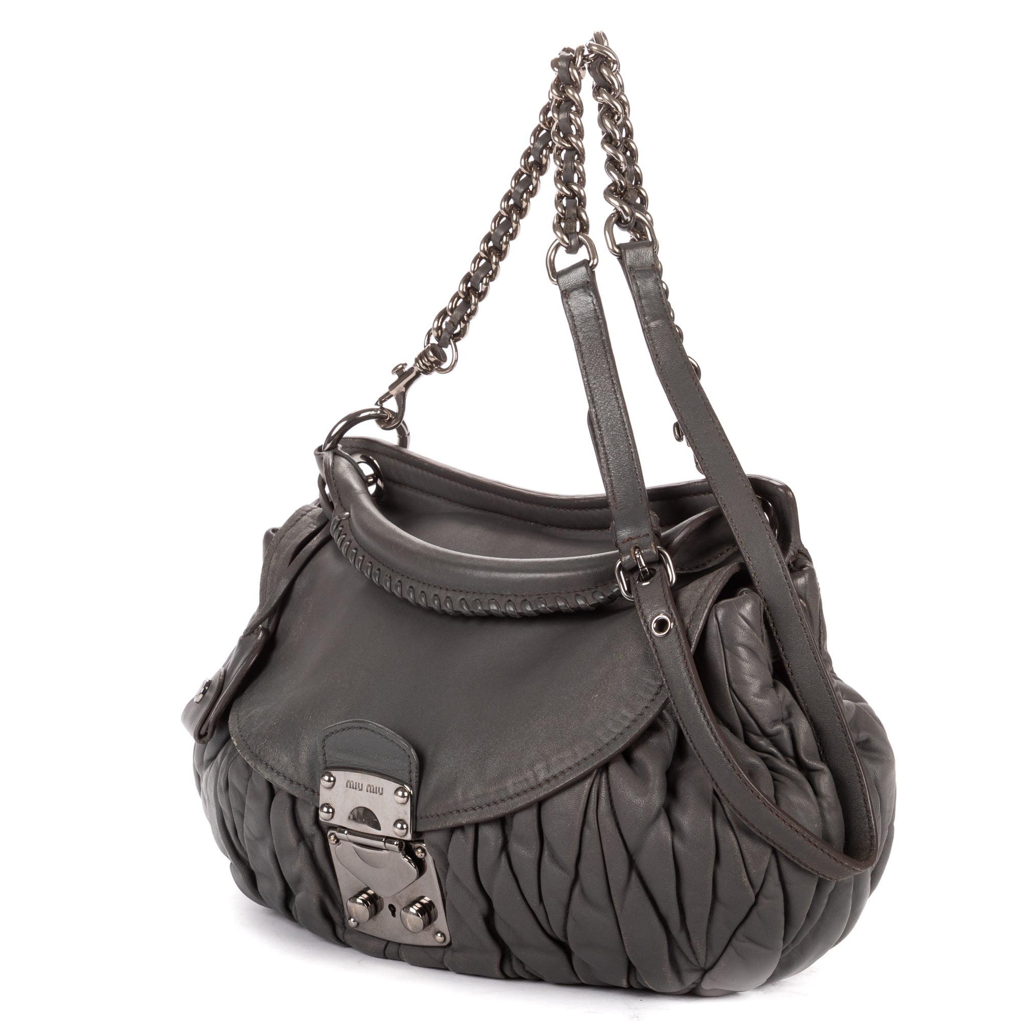 Shoulder Bag Coffer  Flap Hobo Grey Matelasse Lux Leather