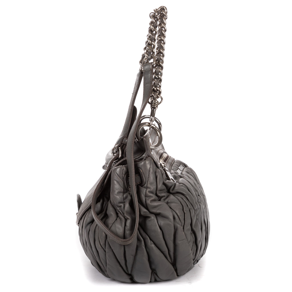 Shoulder Bag Coffer  Flap Hobo Grey Matelasse Lux Leather