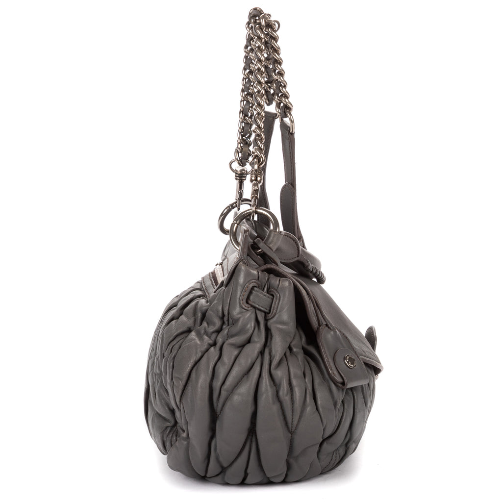 Shoulder Bag Coffer  Flap Hobo Grey Matelasse Lux Leather