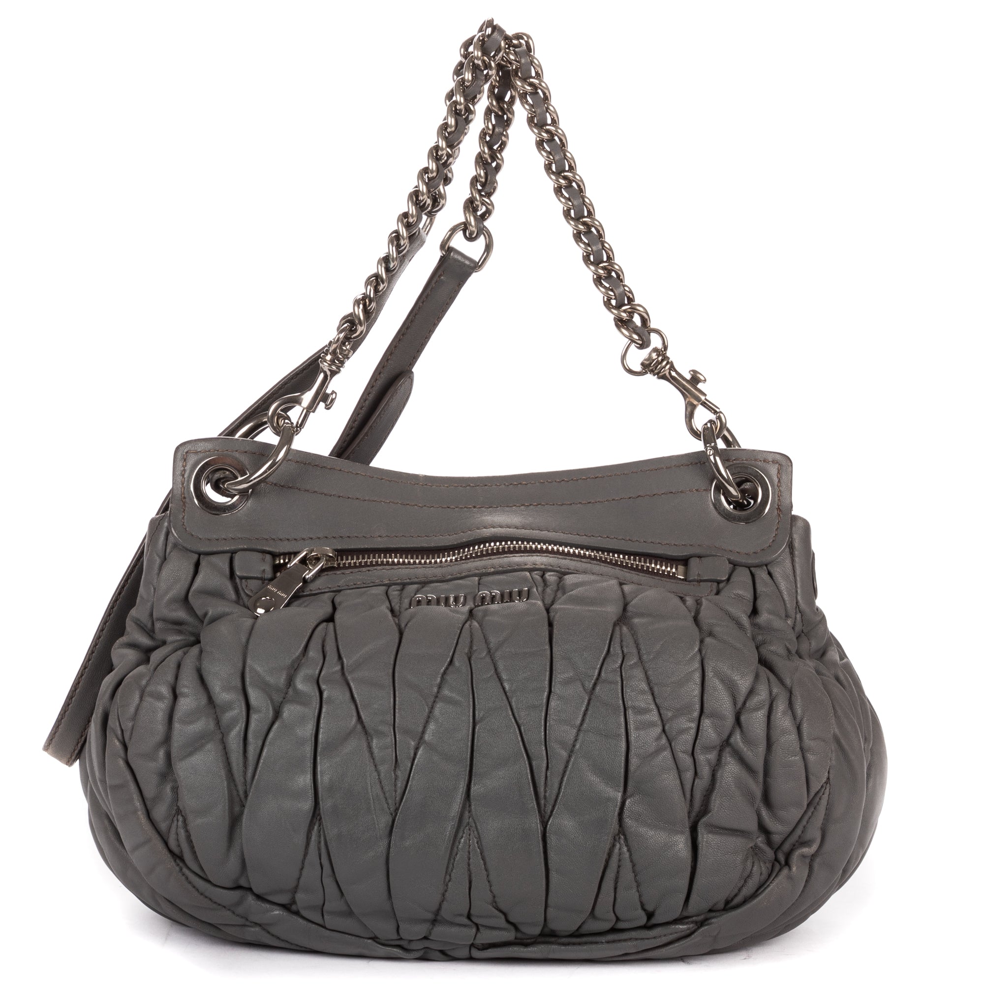 Shoulder Bag Coffer  Flap Hobo Grey Matelasse Lux Leather