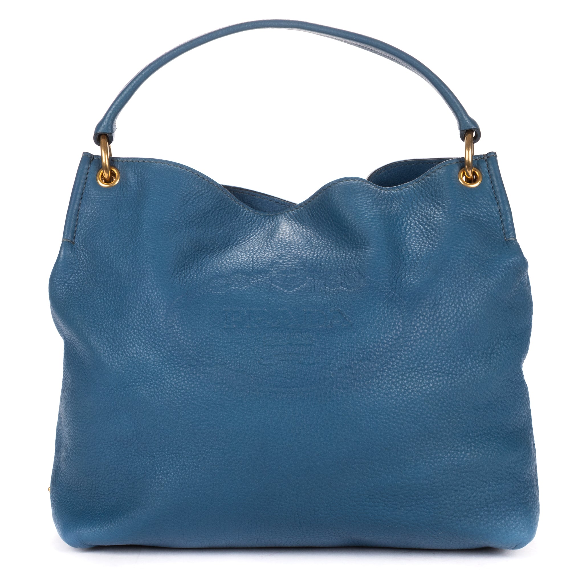 Shoulder Bag Large Hobo Top Handle Large Blue Vitello Daino Leather