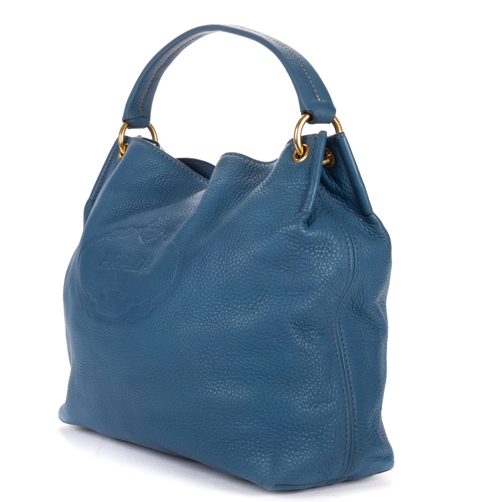 Bolso de hombro grande hobo con asa superior de piel Vitello Daino azul