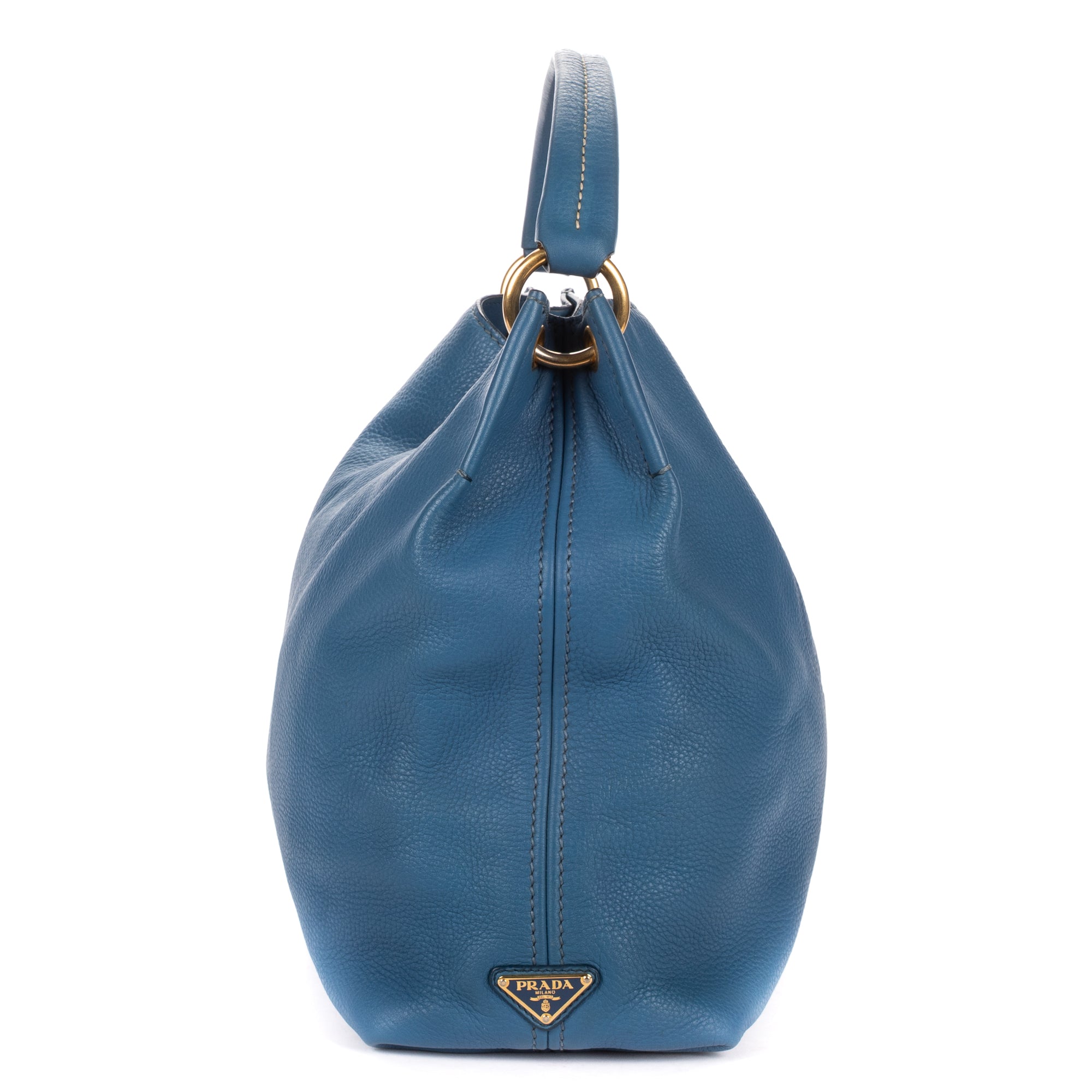 Shoulder Bag Large Hobo Top Handle Large Blue Vitello Daino Leather