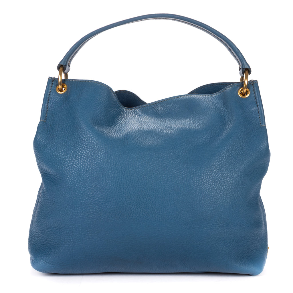 Bolso de hombro grande hobo con asa superior de piel Vitello Daino azul