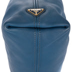 Bolso de hombro grande hobo con asa superior de piel Vitello Daino azul