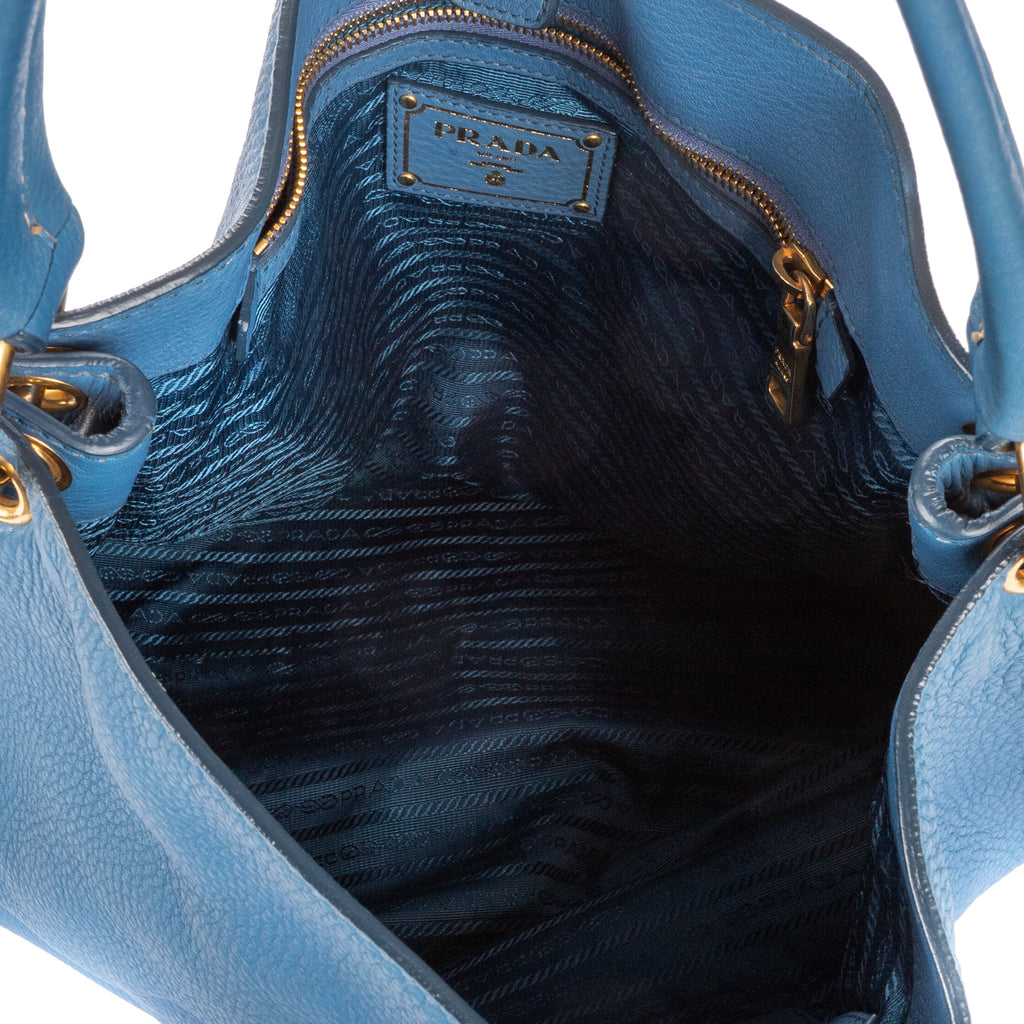 Bolso de hombro grande hobo con asa superior de piel Vitello Daino azul