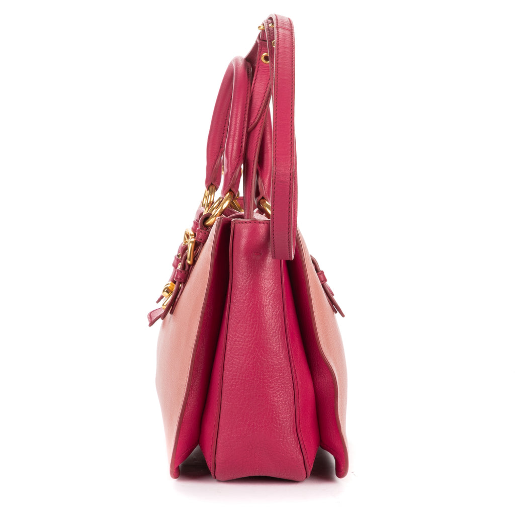 Shoulder Bag Two color Pushlock Tote Pink Madras Leather