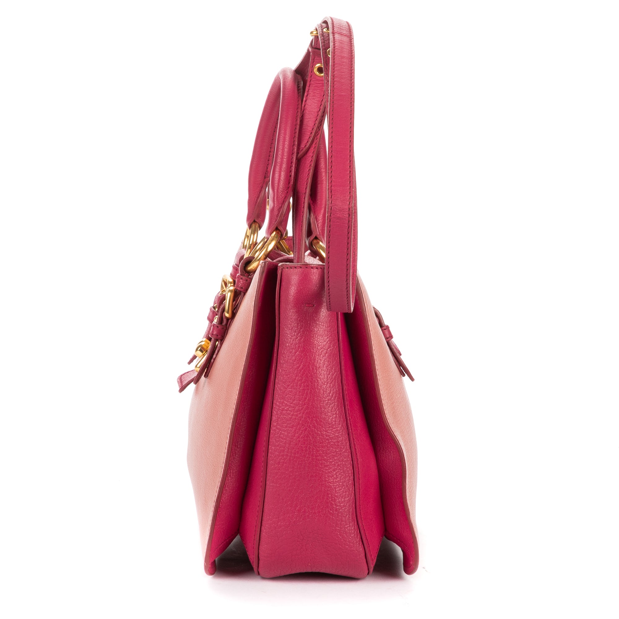 Shoulder Bag Two color Pushlock Tote Pink Madras Leather