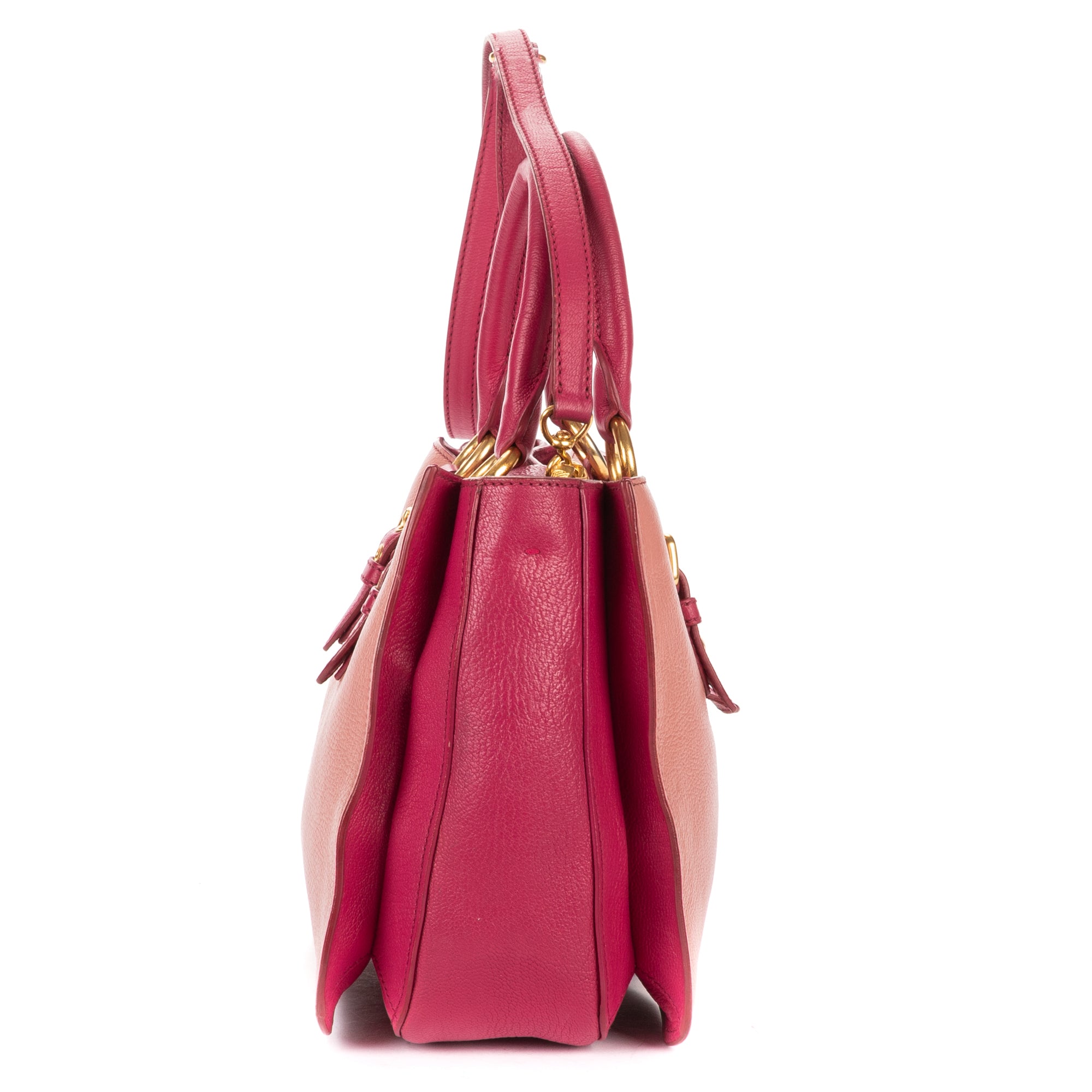 Shoulder Bag Two color Pushlock Tote Pink Madras Leather