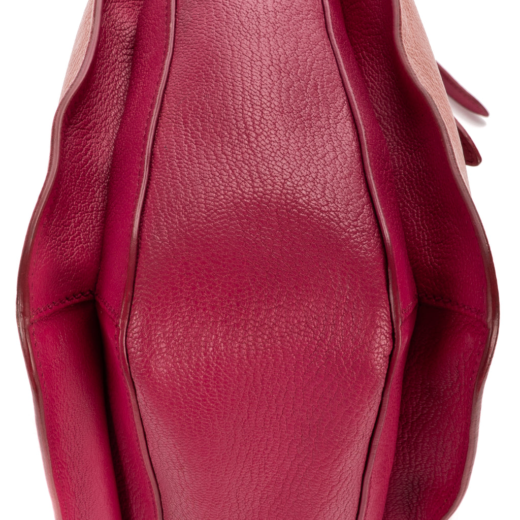 Shoulder Bag Two color Pushlock Tote Pink Madras Leather