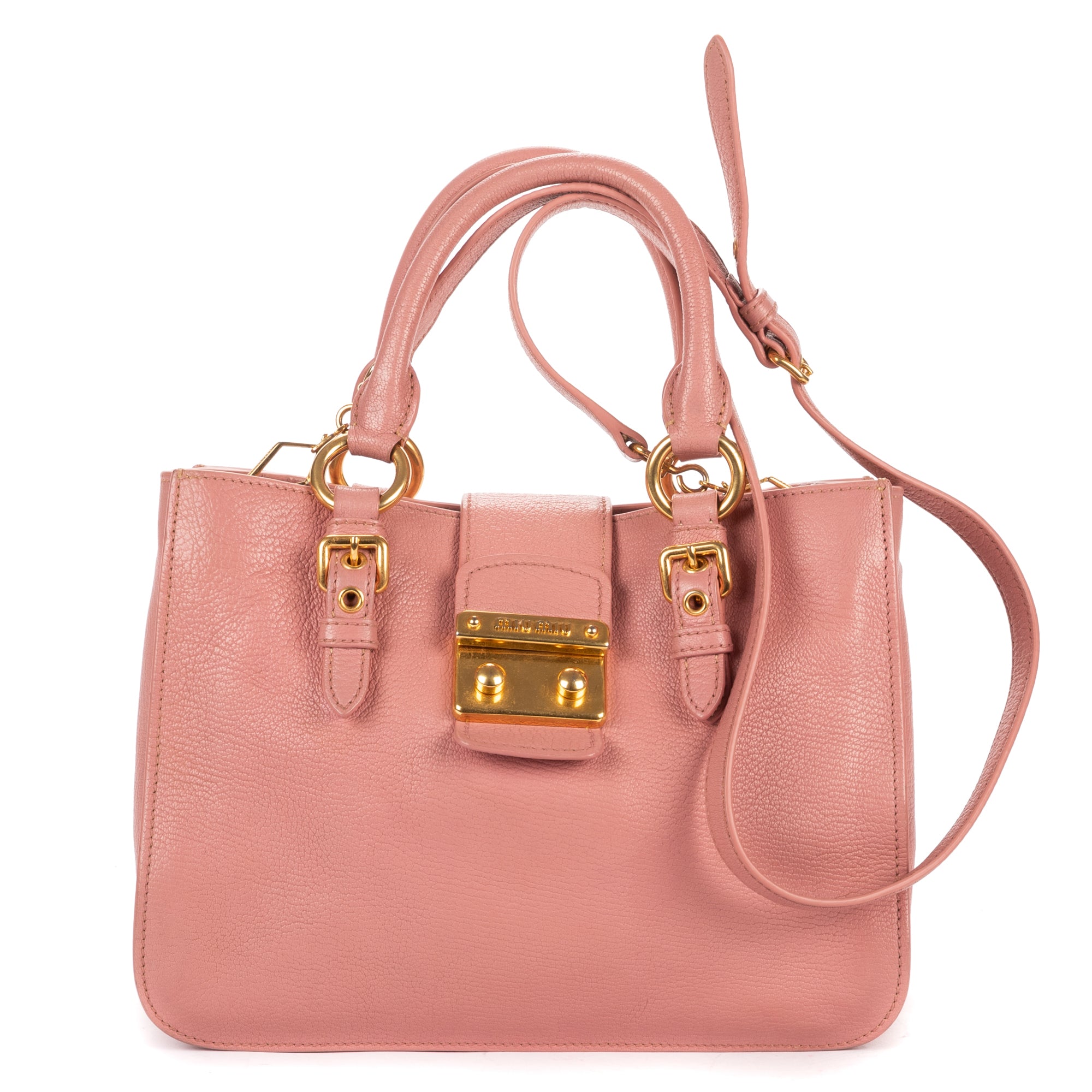 Shoulder Bag Pushlock Tote Pink Madras Leather