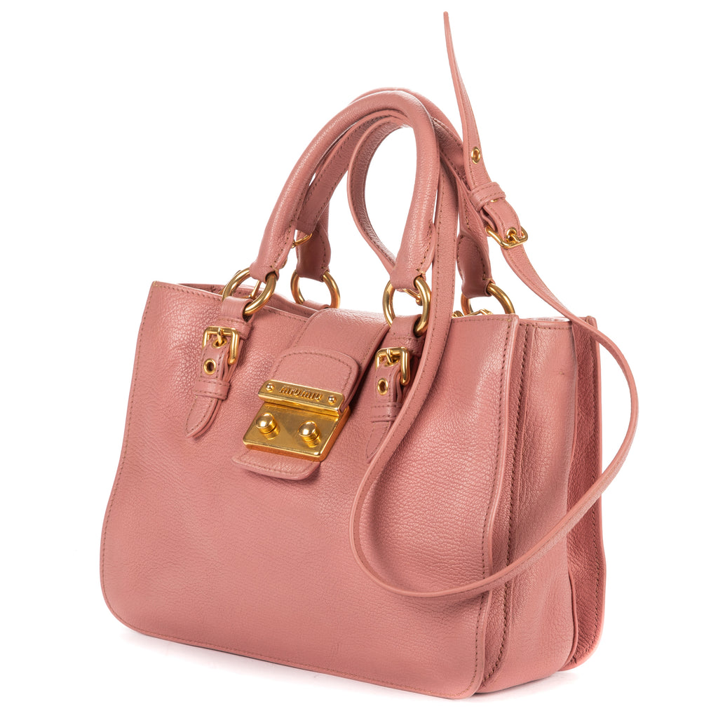 Shoulder Bag Pushlock Tote Pink Madras Leather