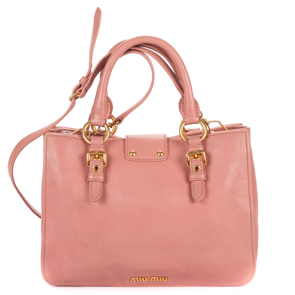 Shoulder Bag Pushlock Tote Pink Madras Leather