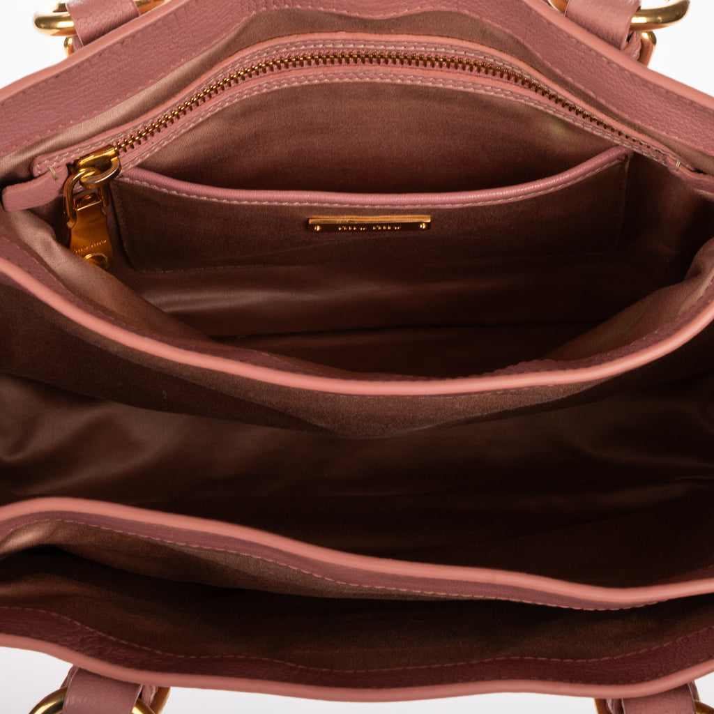 Shoulder Bag Pushlock Tote Pink Madras Leather