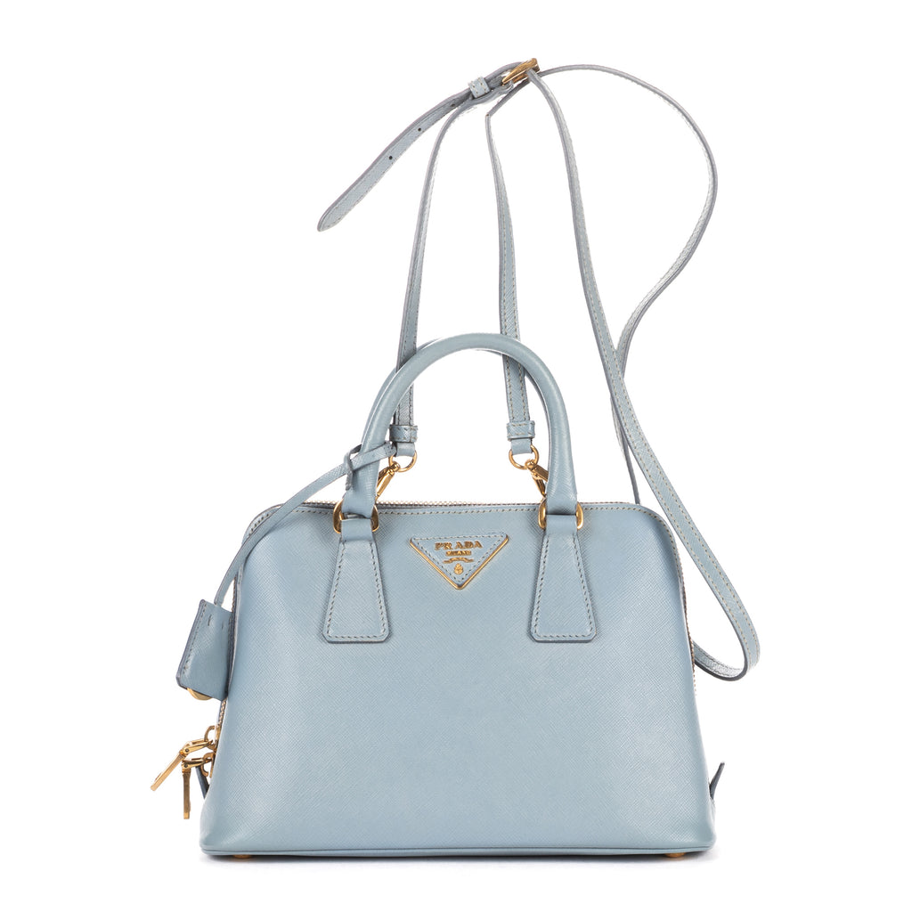 Bolso de Hombro Pequeño Promenade de Piel Saffiano Azul