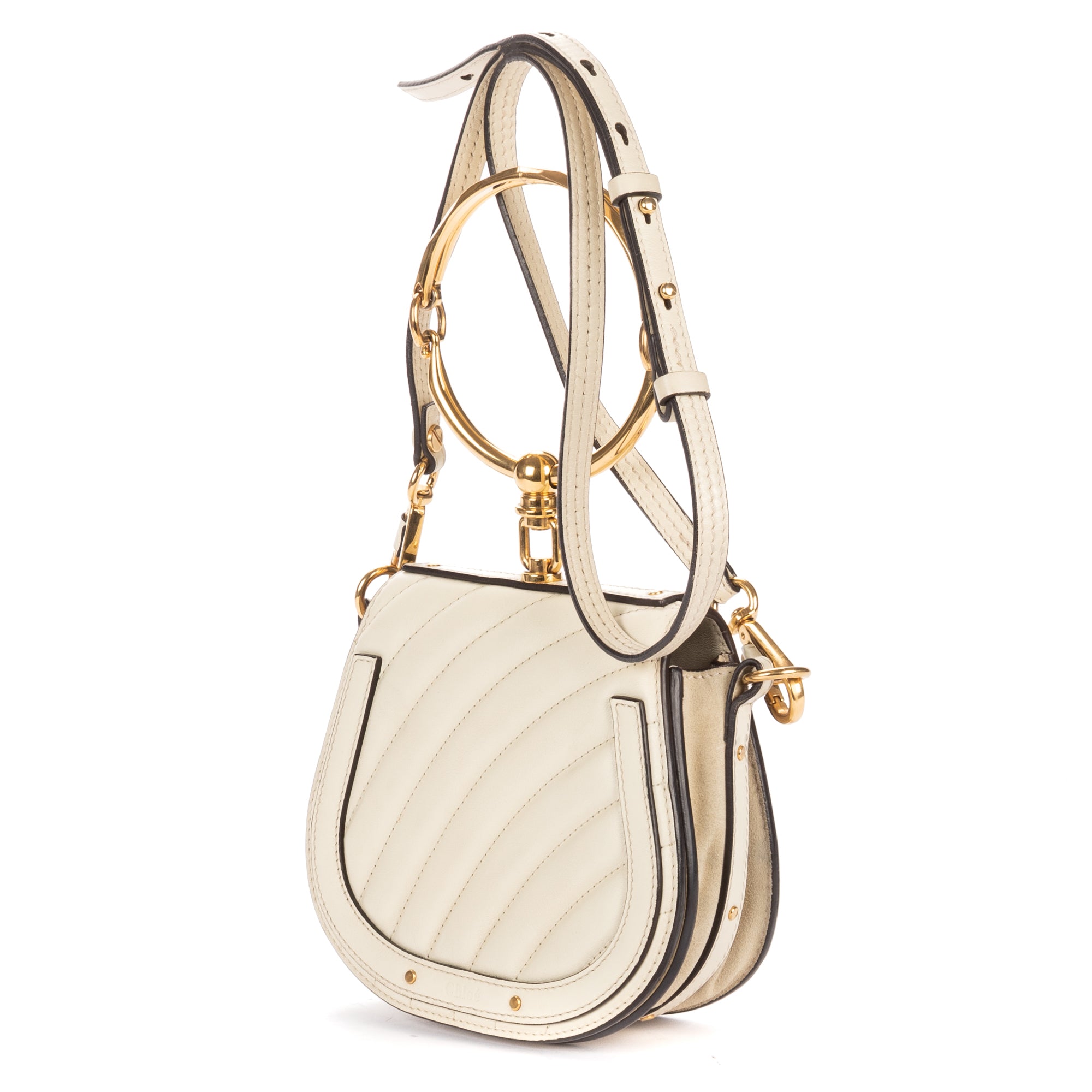 Shoulder Bag Small Nile Bracelet Bag Small Ivory Quilted Chevron Leather