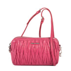 Shoulder Bag Double Zip Camera Crossbody Pink Nappa Matelasse Leather