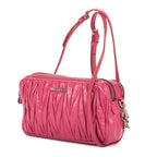 Shoulder Bag Double Zip Camera Crossbody Pink Nappa Matelasse Leather