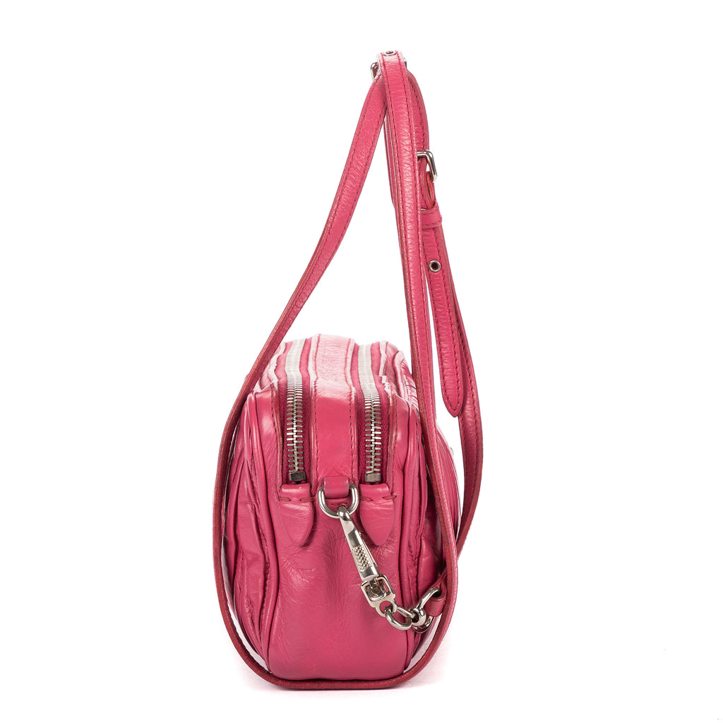 Shoulder Bag Double Zip Camera Crossbody Pink Nappa Matelasse Leather