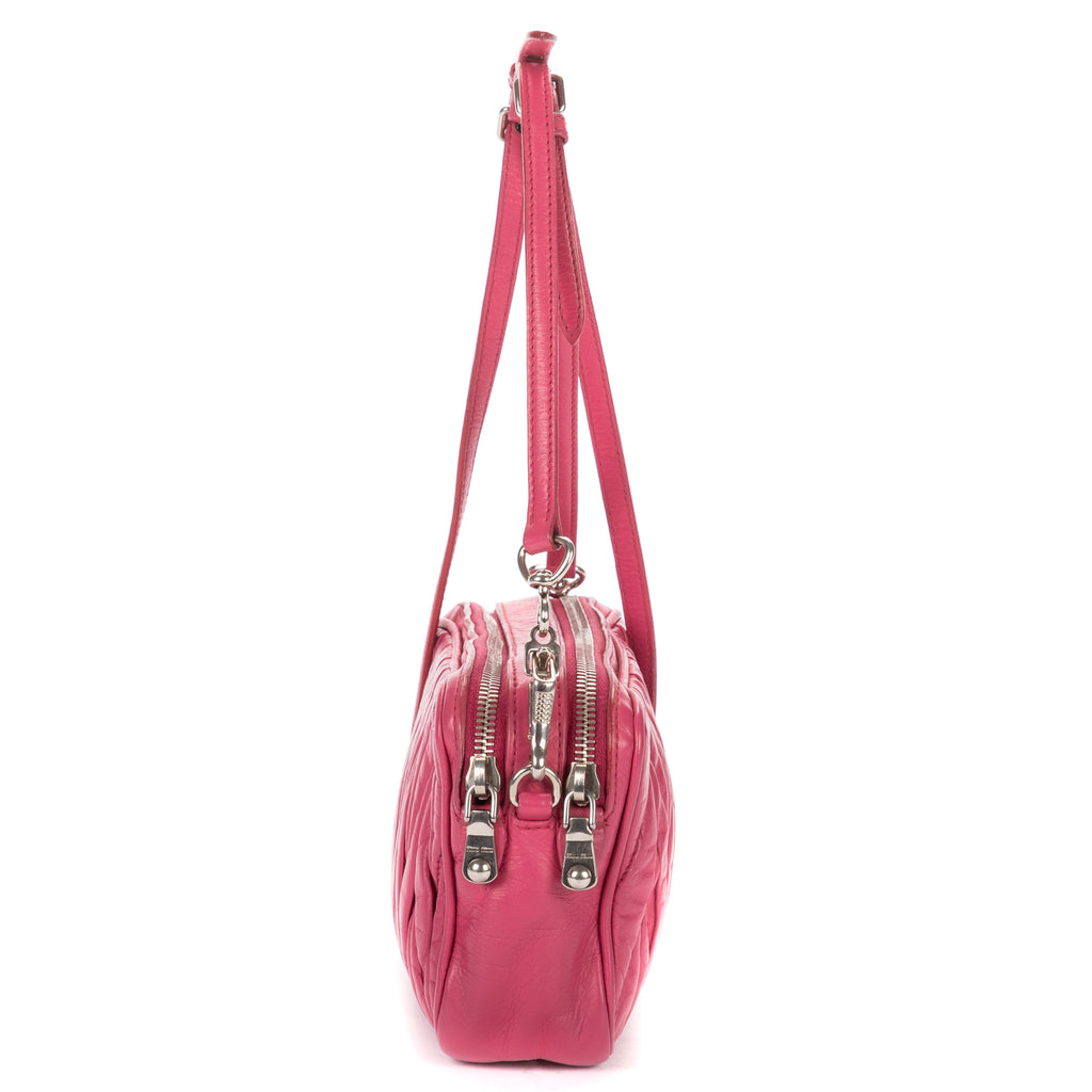 Shoulder Bag Double Zip Camera Crossbody Pink Nappa Matelasse Leather