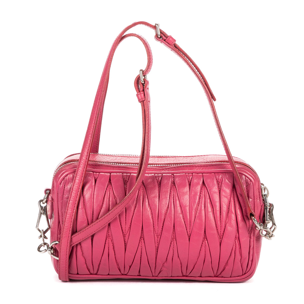 Shoulder Bag Double Zip Camera Crossbody Pink Nappa Matelasse Leather